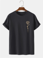 Mens Rose Print Crew Neck 100% Cotton Casual Short Sleeve T Shirts