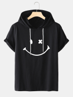 Preppy T shirt met capuchon en glimlachpatroon voor heren