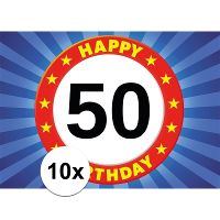 10X 50 jaar leeftijd sticker 7,5 x 10,5 cm verjaardag versiering