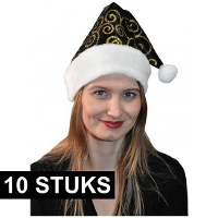 10X Zwart met gouden kerstmuts