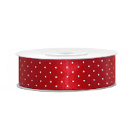 1X Hobby/decoratie rood satijnen sierlint met stippen 2,5 cm/25 mm x 25 meter