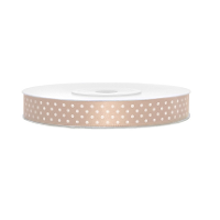 1X Hobby/decoratie zalm kleurig satijnen sierlinten met witte stippen 1,2 cm/12 mm x 25 meter