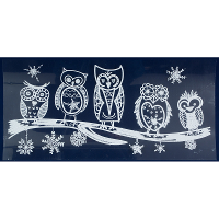 1X Kerst raamversiering raamstickers witte uilen 23 x 49 cm