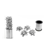 1X Rol cadeaulint sierlint 10 meter zilver en 4 strikjes