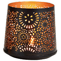 1X Theelichthouders/waxinelichthouders windlichten zwart/goud rondjes/cirkels patroon 13 cm