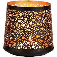 1X Theelichthouders/waxinelichthouders windlichten zwart/goud rondjes/druppels patroon 13 cm