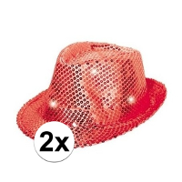 2X Rode pailletten hoedjes met LED licht