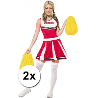 2X Stuks cheerball/pompom met ringgreep   geel   28 cm   Cheerleader verkleed accessoires