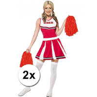 2X Stuks cheerball/pompom met ringgreep   rood   28 cm   Cheerleader verkleed accessoires