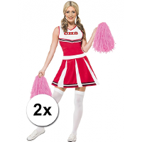 2X Stuks cheerball/pompom met ringgreep   roze   28 cm   Cheerleader verkleed accessoires