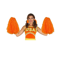 2X Stuks cheerball/pompom oranje met ringgreep 33 cm