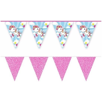 2X Vlaggenlijnen eenhoorn en roze glitters 10 meter