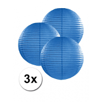 3 Ronde decoratie lampionnen donker blauw 25 cm