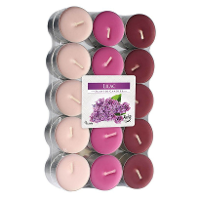 30X stuks Waxinelichtjes/theelichten geurkaarsen   lilac flowers   4 branduren   Kaarsen