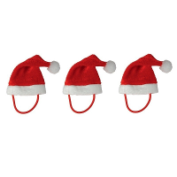 3X Mini kerstmutsen met elastiek bandje voor kleine knuffels/poppen