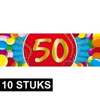 50 Jaar leeftijd stickers   10x   19 x 6 cm   leeftijd verjaardag versiering   gekleurd