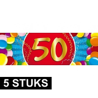 50 Jaar leeftijd stickers   5x   19 x 6 cm   leeftijd verjaardag versiering   gekleurd