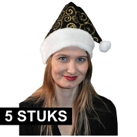 5X Zwart met gouden kerstmutsen