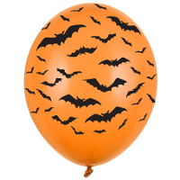 6X Oranje/zwarte Halloween ballonnen 30 cm met vleermuizen print