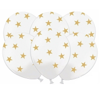 6X stuks Witte ballonnen met gouden sterren
