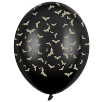 6X Zwart/gouden Halloween ballonnen 30 cm met vleermuizen print