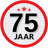 75 Jaar leeftijd sticker   rond   Dia 15 cm   75 jaar verjaardag   jubileum   leeftijd versiering