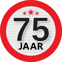 75 Jaar leeftijd sticker   rond   Dia 9 cm   75 jaar verjaardag   jubileum   leeftijd versiering