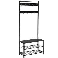 ACAZA® Staande Kapstok met 9 Haken en Schoenenrek   Garderoberek   Zwart