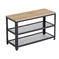 ACAZA Stevig Schoenenrek   Zwart Frame en Bankje in Lichte Eik   73x30x45cm