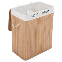 ACAZA Wasmand   2 vakken van elk 50 liter   52x63x32 cm   bamboe