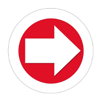 Accent pijl sticker   10x   Rond Dia 15 cm   wit/rood met witte pijl   Richting/route aanwijzen