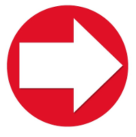 Accent pijl sticker   Rond Dia 15 cm   rood met witte pijl   Richting/route aanwijzen