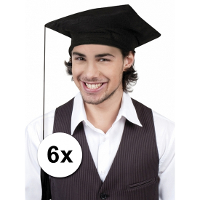 Afstudeer/geslaagd hoedje   6x   zwart   diploma gehaald   doctoraal hoed voor studenten