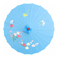 Aziatische Chinese decoratie paraplu   blauw   Lengte 41 cm   Dia 56 cm   sfeer thema   nylon