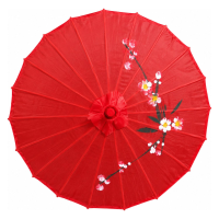 Aziatische Chinese decoratie paraplu   rood   Lengte 41 cm   Dia 56 cm   sfeer thema   nylon