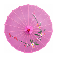 Aziatische Chinese decoratie paraplu   roze   Lengte 41 cm   Dia 56 cm   sfeer thema   nylon