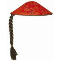 Aziatische Chinese verkleed hoed   rood met vlecht