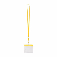 Badgehouders/naamkaarthouders   10x   met geel keycord/lanyard   plastic   beurs/feest