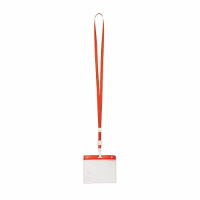 Badgehouders/naamkaarthouders   10x   met rood keycord/lanyard   plastic   beurs/feest