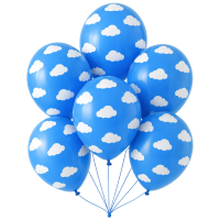 Ballonnen met wolken en lucht print   blauw   6x stuks   30 cm   versiering