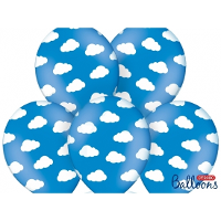 Ballonnen van aarde/wolken/lucht print   blauw   6x stuks   30 cm   thema feestartikelen/versiering