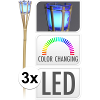 Bamboe tuinfakkels   3x   citronella   met LED verlichting   76 cm