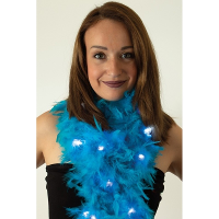 Boa met LED verlichting   Blauw   180 cm   Veren verkleed boa van 50 grams   met batterijen