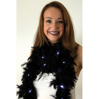 Boa met LED verlichting   Zwart   180 cm   Veren verkleed boa van 50 grams   met batterijen