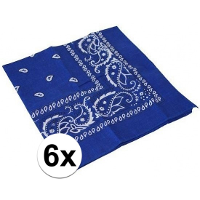 Boeren of cowboy zakdoek bandana   6x   blauw   geruit   54 x 53 cm   Carnaval verkleed accessiores