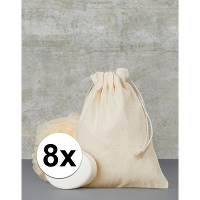 Canvas opbergzakje   8x   naturel   met koord   15 x 20 cm