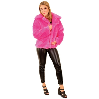 Carnaval verkleed Bontjas   neon roze   voor dames   kort model