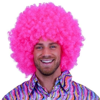 Carnaval verkleed Felroze afro pruik   krullen   volwassenen