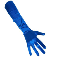 Carnaval verkleed handschoenen   dames   gala   blauw   satijn   48 cm