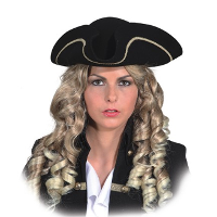 Carnaval verkleed hoed Piraat/kapitein   zwart/goud   polyester   heren/dames